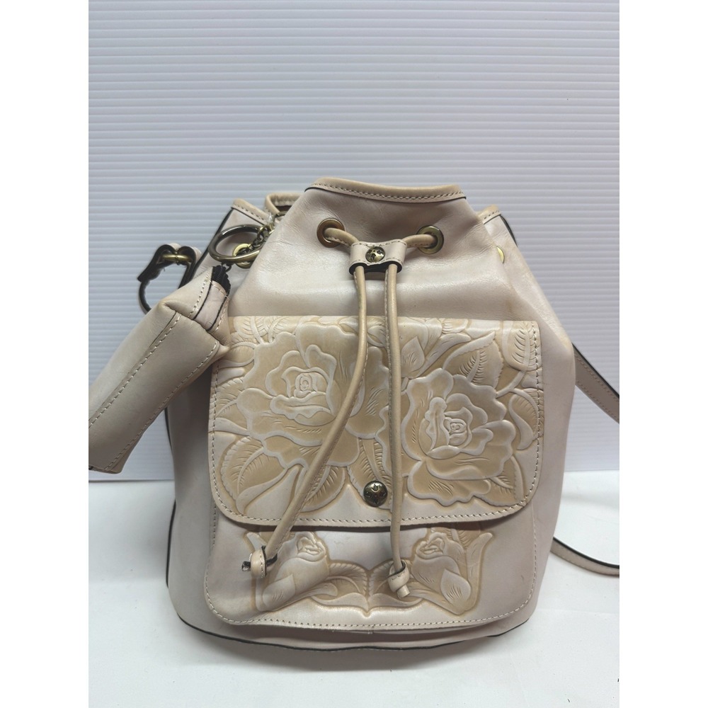 Patricia Nash SABINA Leather Crossbody Drawstring Bag ~Chalk White Distressed - Picture 2 of 12